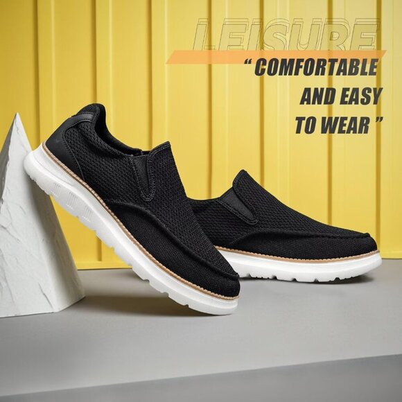 〽️Men\'s Closed Toe Pull-On Loafers Black Sneakers Walking Comfort Casual Shoes